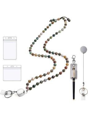 Beaded ID Badge Lanyard with Key Holder & Pen Loop - Stylish & Functional